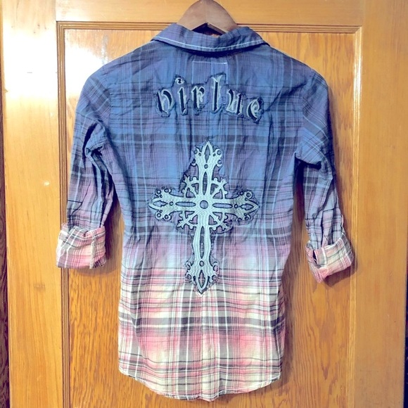 ROAR ombré plaid button up shirt Cross Virtue XS - Picture 2 of 7